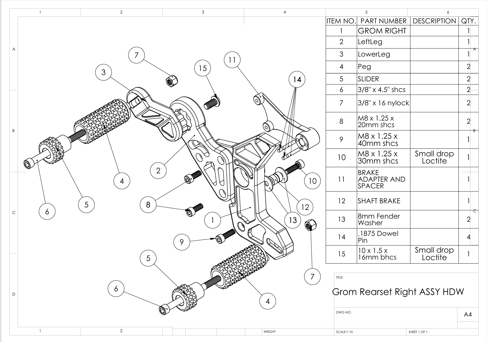 sao Honda Grom Rear Set Replacement Parts (RIGHT SIDE)