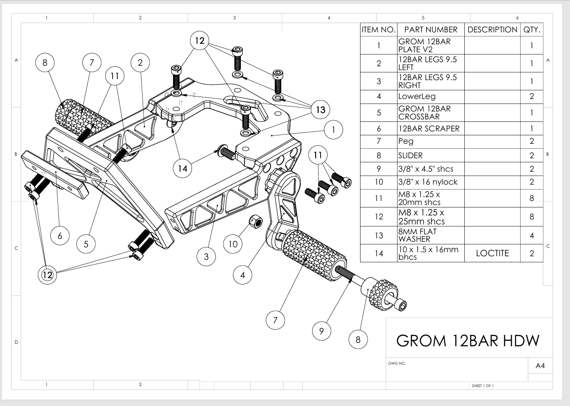 Honda Grom 12 Bar/Subcage Replacement Parts 2013-2020