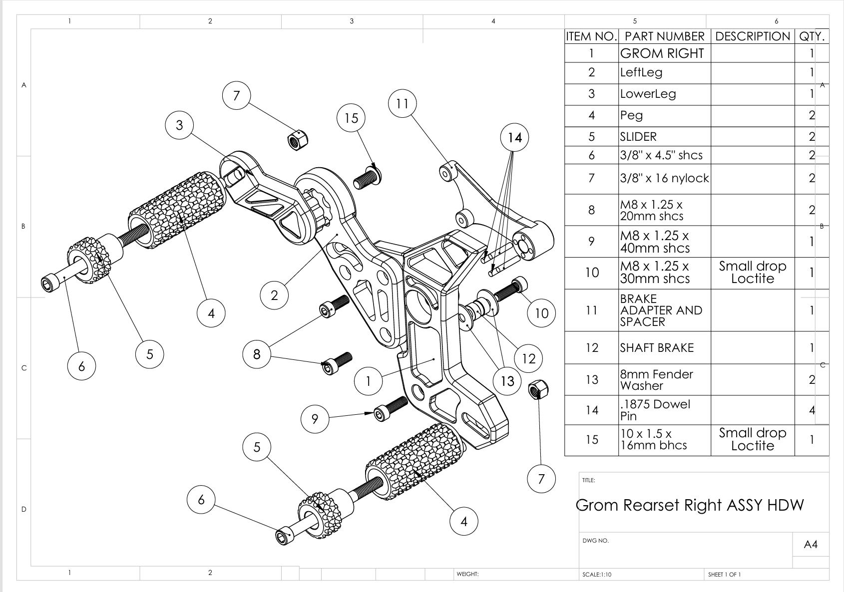 Honda Grom Rear Set Replacement Parts (RIGHT SIDE)