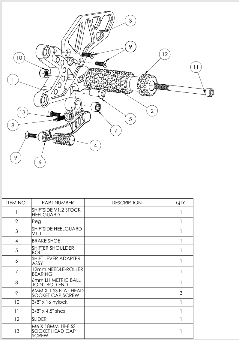 Kawasaki ZX6R/636 Rear Set Replacement Parts2019-2025 (LEFT SIDE)