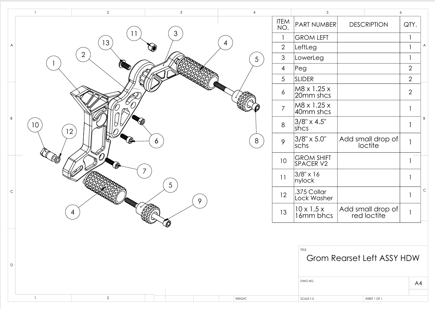 Honda Grom Rear Set Replacement Parts (LEFT SIDE)